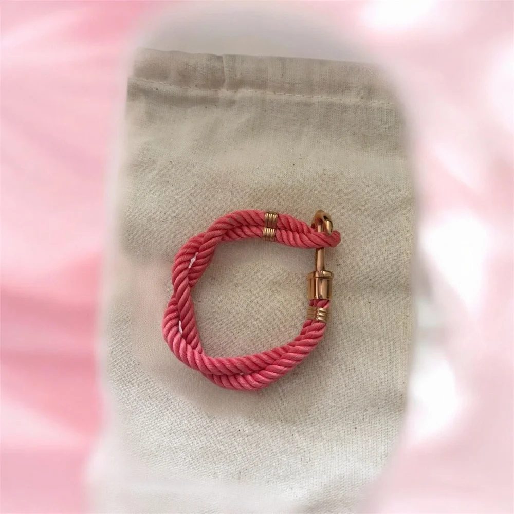 Coral Rope Anchor Bracelet with Gold-Tone Hardware - Picture 2 of 3